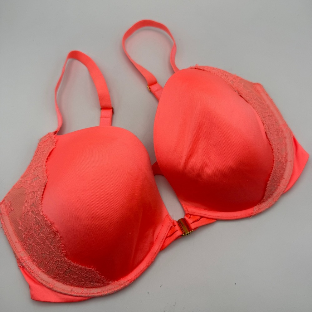 Victoria's Secret Very Sexy Push Up Bra Lace Trim Bright Coral 36DD